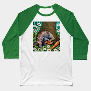 watercolor pangolin with carrots and daisies Baseball T-Shirt